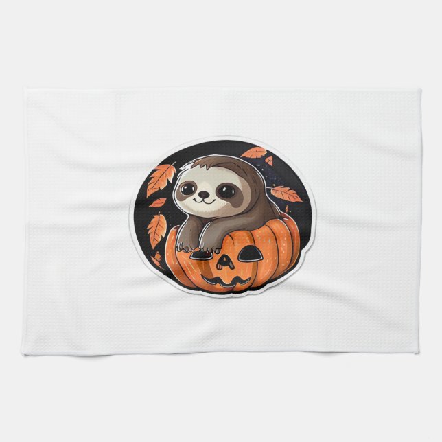 Linge De Cuisine Sloth citrouille Halloween autocollant Surdimensio (Horizontal)