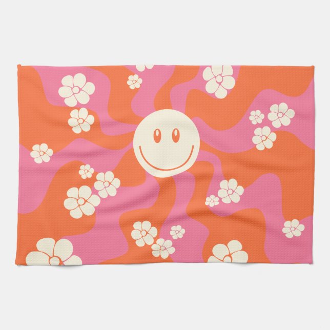 Linge De Cuisine Smile - rose, orange et crème (Horizontal)