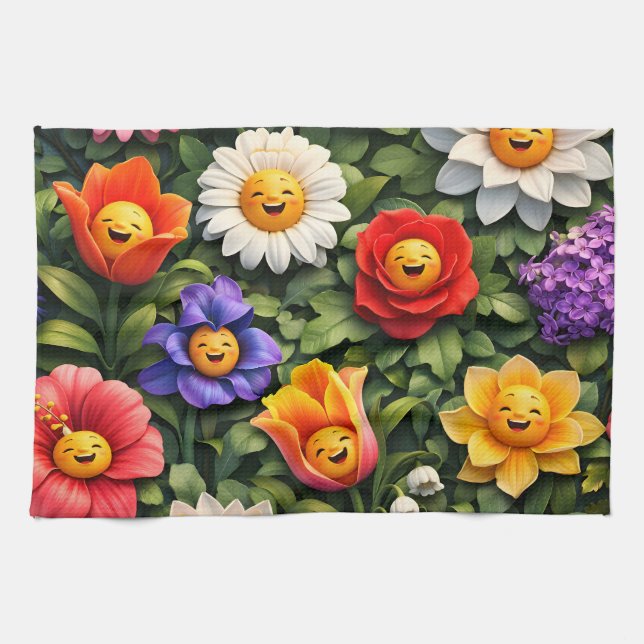 Linge De Cuisine Smiling meow whimsical happy flower tea (Horizontal)