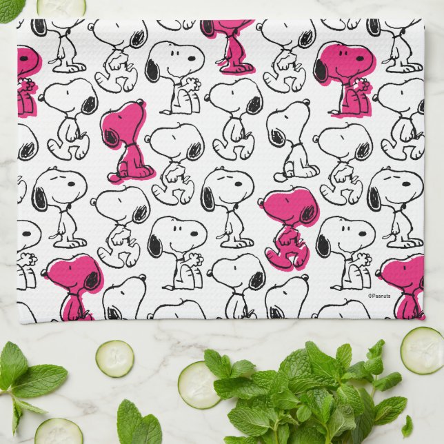 Linge De Cuisine Snoopy Black & Magenta Motif (Plié)