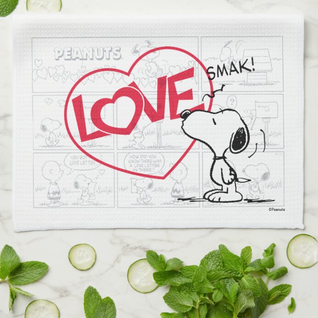 Linge De Cuisine Snoopy "Love" bande dessinée graphique (Plié)