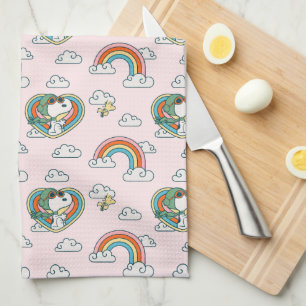 Linge De Cuisine Snoopy & Woodstock Rainbow Heart Motif