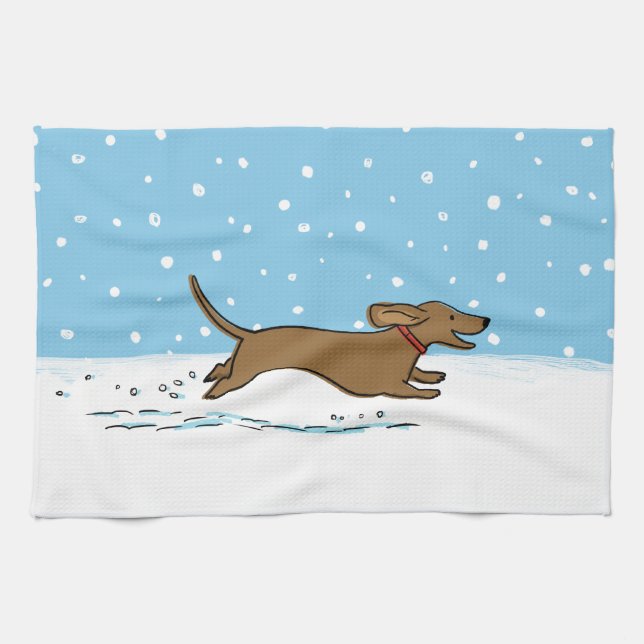 Linge De Cuisine Snow Dachshund - Fête de Noël des chiens de Wiener (Horizontal)