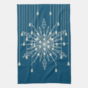 Linge De Cuisine Snowflake losange élégant hiver bleu gris