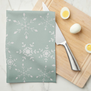 Linge De Cuisine Snowflakes avec un arrière - plan vert clair