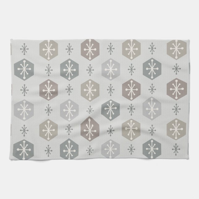 Linge De Cuisine Snowflakes de Noël rétro Silver Gold (Horizontal)