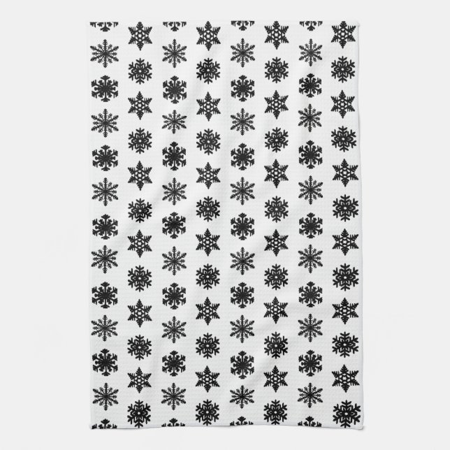 Linge De Cuisine Snowflakes Ikat - Blanc et noir (Vertical)