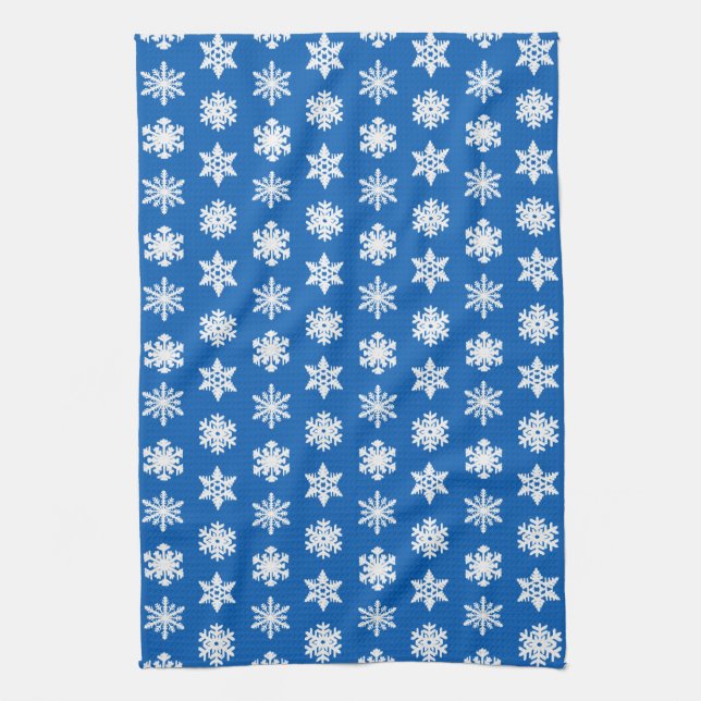 Linge De Cuisine Snowflakes Ikat - Cobalt bleu et blanc (Vertical)
