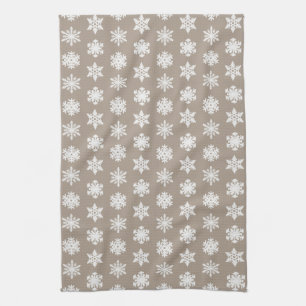 Linge De Cuisine Snowflakes Ikat - Taupe tan et blanc