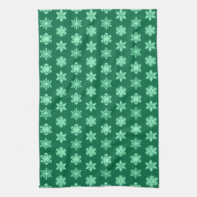 Linge De Cuisine Snowflakes Ikat - Vert pin et menthe (Vertical)