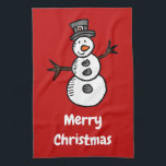 Linge De Cuisine Snowman<br><div class="desc">Illustration pour Noël avec décoration de bonhomme de neige mignonne et souriante et design de texte de Noël joyeux. Il est possible de changer la couleur arrière - plan et d'en ajouter une autre dans le design avec votre choix.</div>