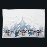 Linge De Cuisine Snowman Reindee Noël hiver<br><div class="desc">Il s'agit d'une serviette de cuisine avec de mignons bonhommes de neige et des rennes qui dansent autour des arbres de Noël. Les couleurs sont bleu clair. Un ajout festif à votre décor de cuisine de Noël. Vous pouvez même les utiliser pour pratiquer l'art japonais durable de l'emballage cadeau Furoshiki....</div>