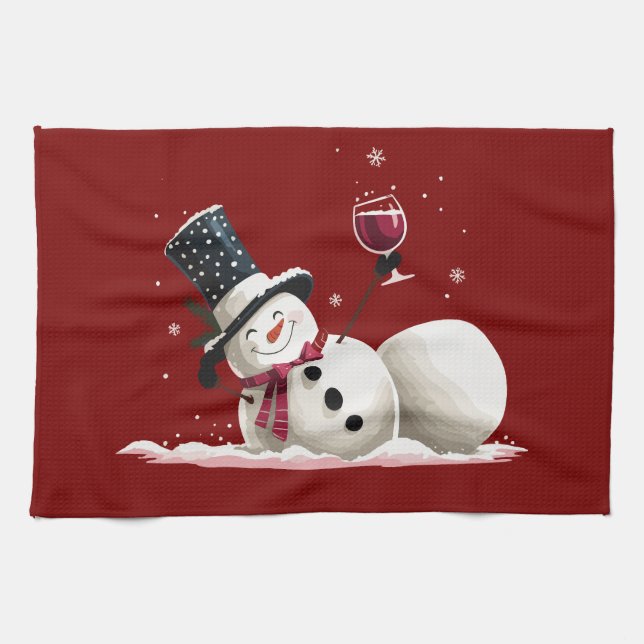 Linge De Cuisine Snowman With Wine Christmas Gift Xmas Holiday  (Horizontal)