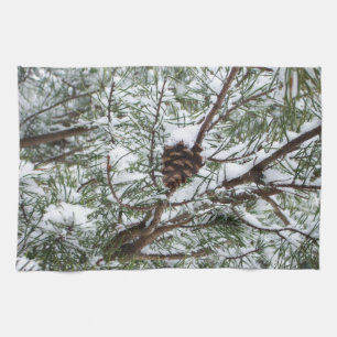 Linge De Cuisine Snowy Pine Cône II hiver Photographie de la nature