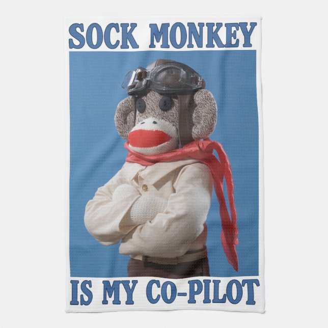 Linge De Cuisine Sock Monkey est mon co-pilote (Vertical)
