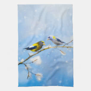 Linge De Cuisine Soirée Grosbeak Peinture - Cute Original Chien Art