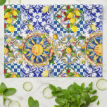 Linge De Cuisine soleil sicilien, citron, carreaux méditerranéens,<br><div class="desc">soleil sicilien,  citron,  carreaux méditerranéens,  céramique Apron</div>