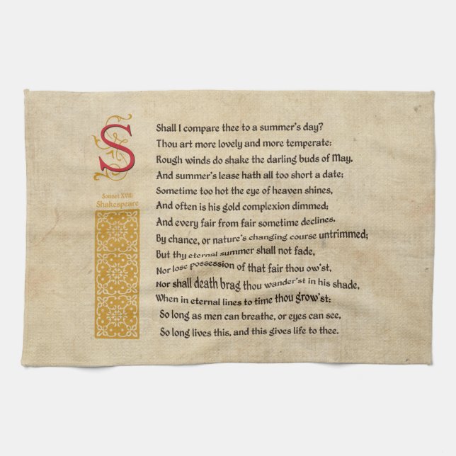 Linge De Cuisine Sonnet 18 de Shakespeare (XVIII) sur le parchemin (Horizontal)