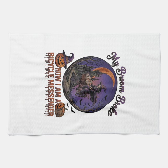 Linge De Cuisine Sorcière de messager de vélo cassé balai Halloween (Horizontal)