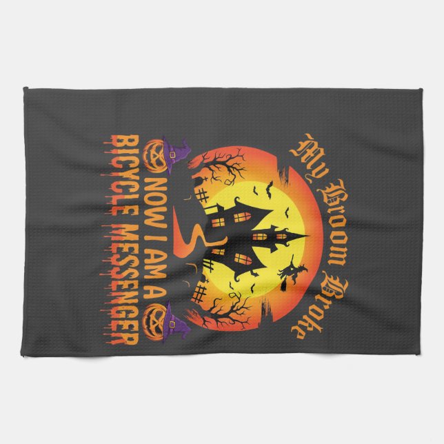 Linge De Cuisine Sorcière de messager de vélo d'Halloween Broom a c (Horizontal)