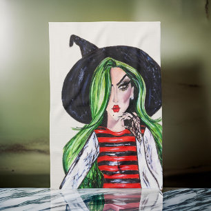 Linge De Cuisine Sorcière de mode à l'aquarelle Halloween