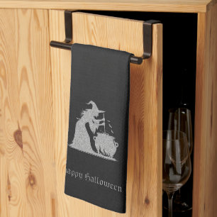 Linge De Cuisine Sorcière en argent et Halloween Cauldron