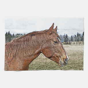 Linge De Cuisine Sorrel Horse Portrait Equine Art Illustration