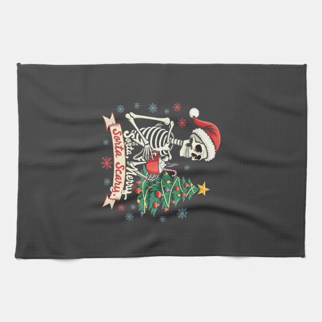Linge De Cuisine Sorta Merry Sorta Effrayant Squelette Éffrayant Sq (Horizontal)