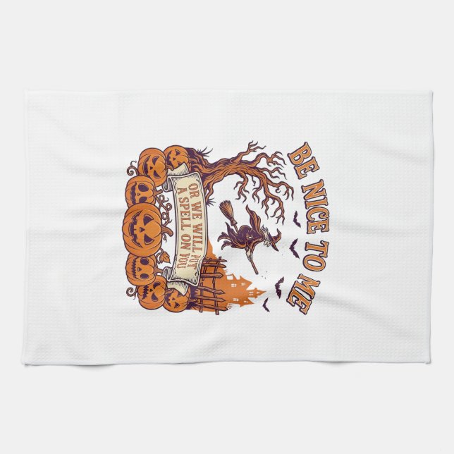 Linge De Cuisine Sortez Moi Sorcière de Halloween Balai Citrouilles (Horizontal)