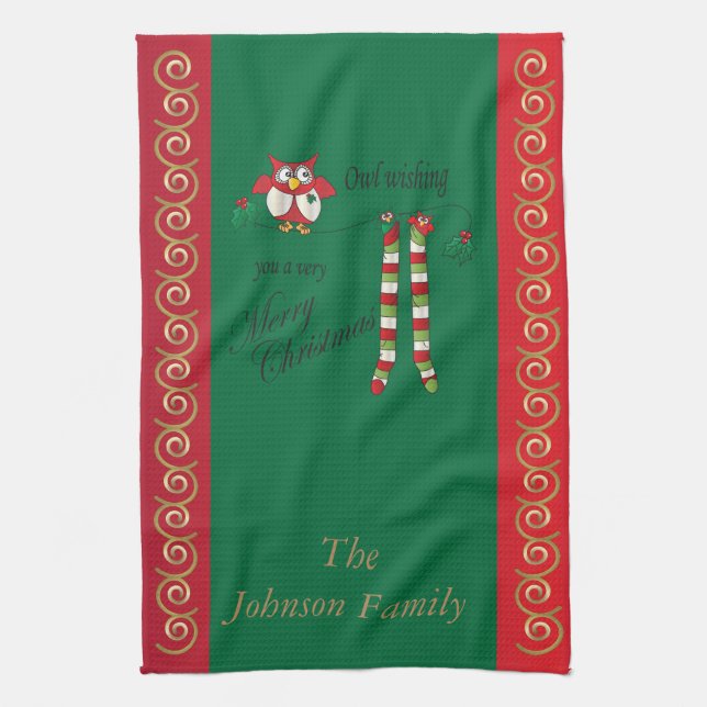 Linge De Cuisine Souhait de hibou vous un Joyeux Noël (Vertical)