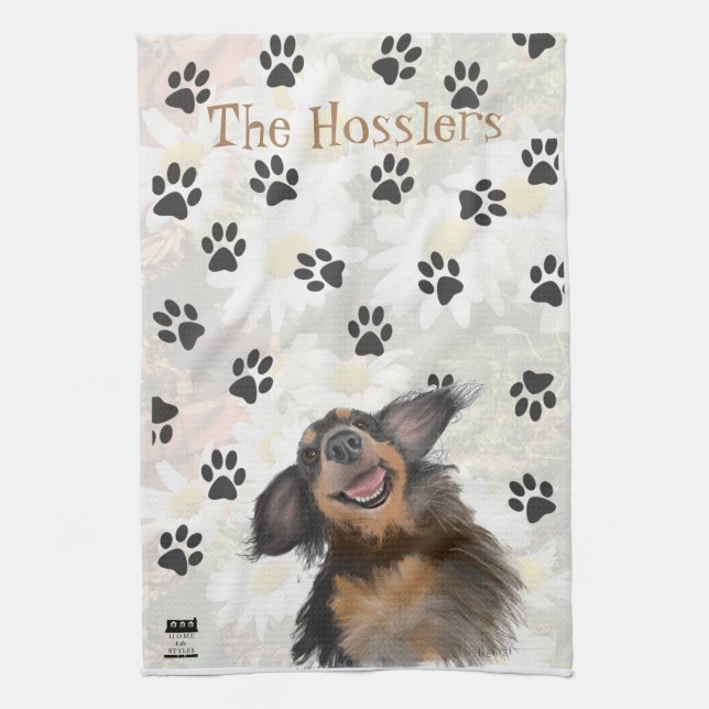 Linge De Cuisine Sourire Long Haired Doxie Empreinte de patte Art o (Vertical)