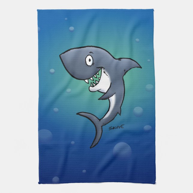 Linge De Cuisine Sourire un requin drôle sur un Arrière - plan bleu (Vertical)