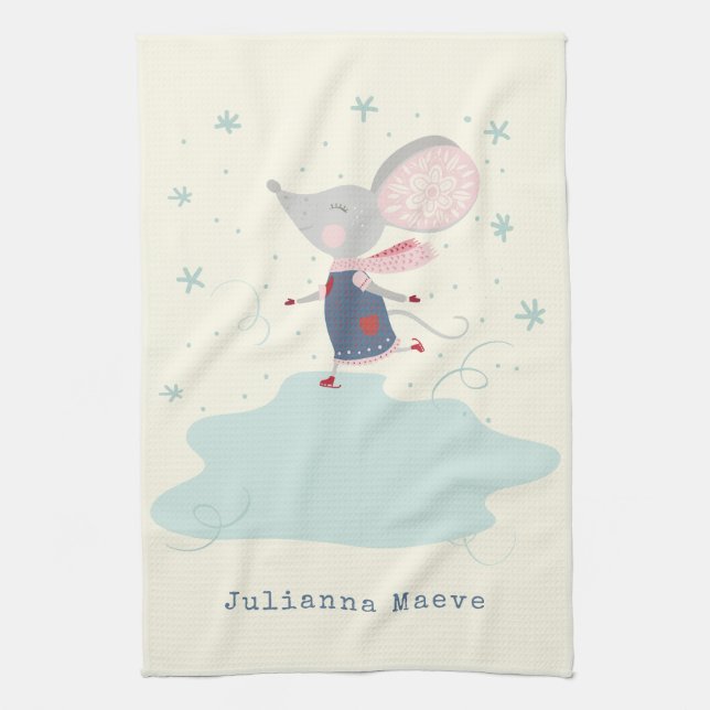 Linge De Cuisine Souris de glace Whimsical Nom de vacances Personna (Vertical)