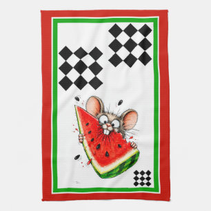 Linge De Cuisine Souris joyeuse mange pastèque