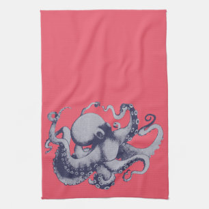 Linge De Cuisine Sous la mer, pieuvre Vintage