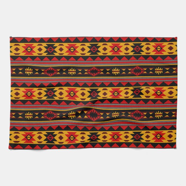 Linge De Cuisine Southwest Design Red Black Gold Tribal Motif (Horizontal)
