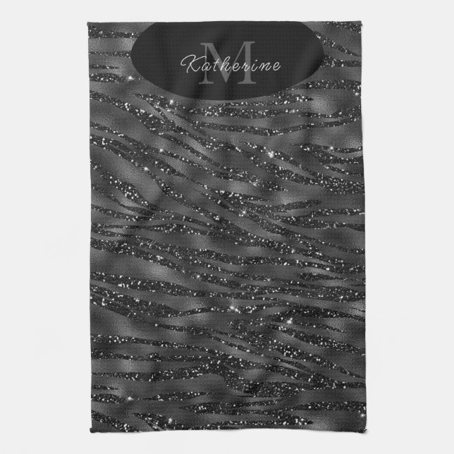Linge De Cuisine Spa Sophisticate Pailleté Noir (Vertical)