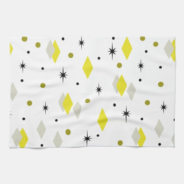 Linge De Cuisine Space Age Diamonds Yellow Gray White (Horizontal)