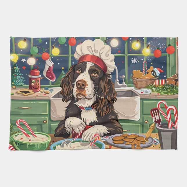 Linge De Cuisine Spaniel Springer Anglais Fêtes de fin d'année : Fe (Horizontal)