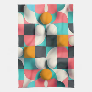 Linge De Cuisine Sphères 3D colorées et Motif de grille géométrique