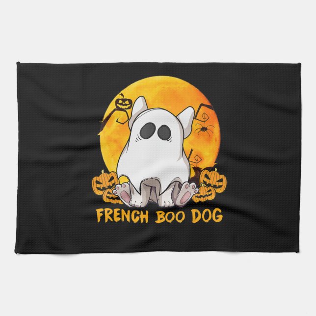 Linge De Cuisine Spider Gift|French Boo Bulldog Avec Citrouille Spi (Horizontal)