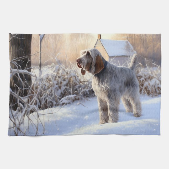 Linge De Cuisine Spinone Italiano Qu'il neige Noël (Horizontal)