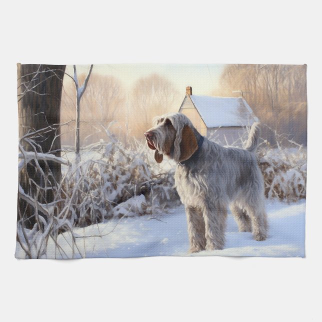 Linge De Cuisine Spinone Italiano Qu'il neige Noël (Horizontal)