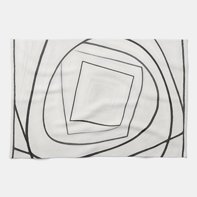 Linge De Cuisine Spirale Carrée Abstraite Noir Blanc (Horizontal)