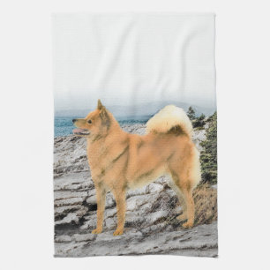 Linge De Cuisine Spitz finlandais à Seashore Peinture - Chien Art