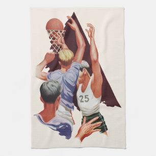 Linge De Cuisine Sports Anciens, Joueurs de Basket-ball dans un Mat