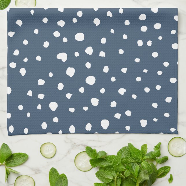 Linge De Cuisine Spots Dalmatiens Bleus Marine, Points Dalmatiens,  (Plié)
