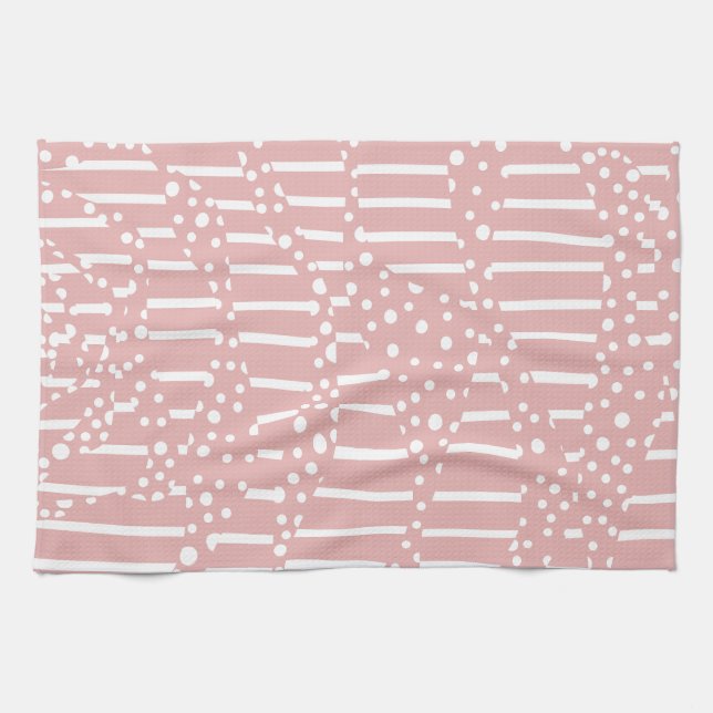 Linge De Cuisine Spots et bandes 2 - Rose et blanc (Horizontal)