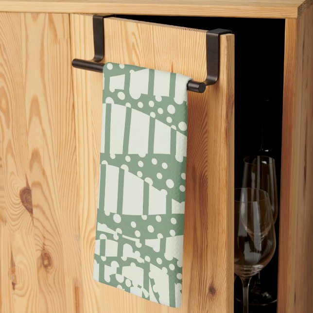 Linge De Cuisine Spots et bandes 2 - Vert (Pliage en tiers)