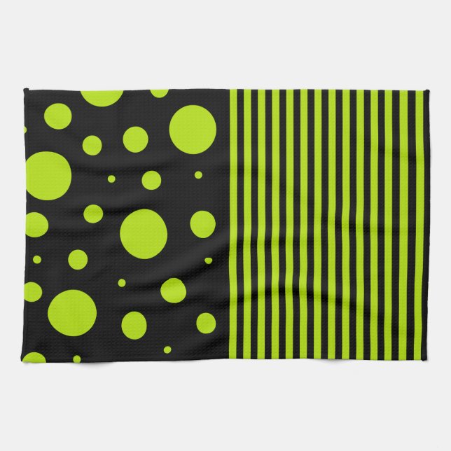Linge De Cuisine Spots et rayures - Lime vert (Horizontal)